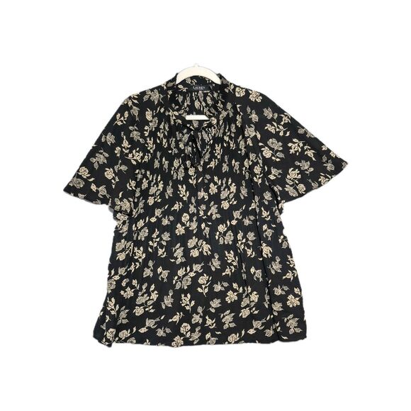 Lauren Ralph Lauren Women's Neck Tie Bell Sleeve Floral Georgette Blouse 2X - Picture 1 of 10